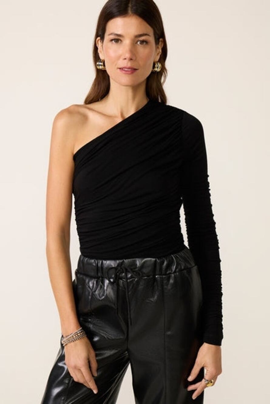Agolde Women's One-shoulder Lyocell Annette Tee Casual Black Size Medium NWT